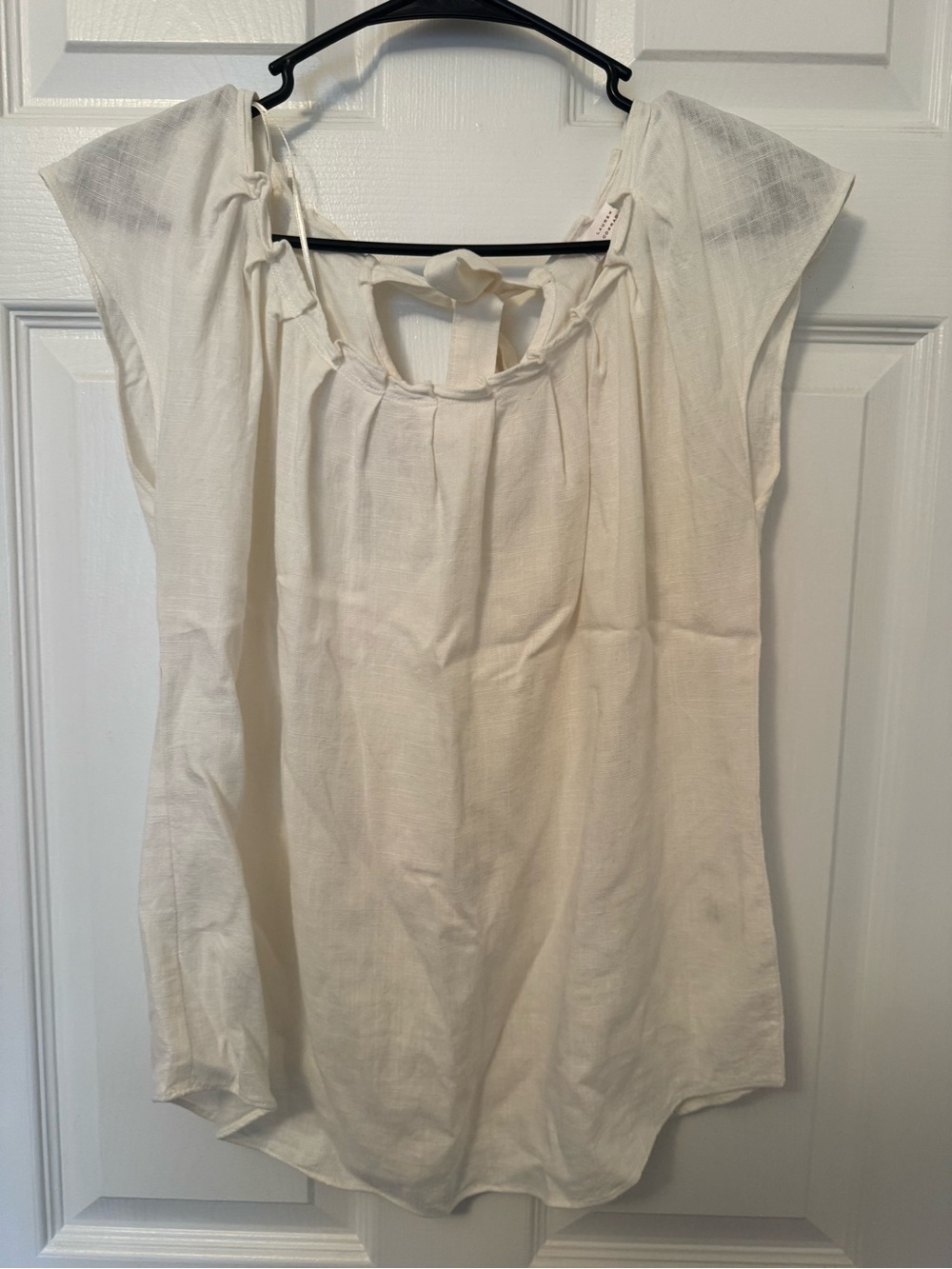 Pleated Scoop Neck Tie-Back Cap Sleeve Top